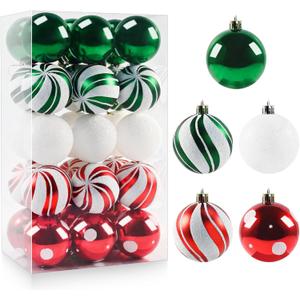 30PCS Christmas Ball Ornaments, 2.36" Red Green White Xmas Balls Decoration, Shatterproof Christma Balls Ornaments for Xmas Tree, Painting & Glittering Hanging Ball for Party Event