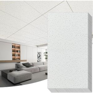 Art3d Acoustic Drop Ceiling Tiles 2ft x 4ft, 10-Pack Waterproof Polyester Ceiling Panels for Office Basement Kitchen Recording Room, Reusable,Covers 80 Sq.Ft, White Stucco Printing, 24*48 10pcs