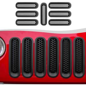 Mesh Grill Insert Grille Inserts Cover Fit for 2007-2018 Jeep Wrangler JK JKU(Matte Black)