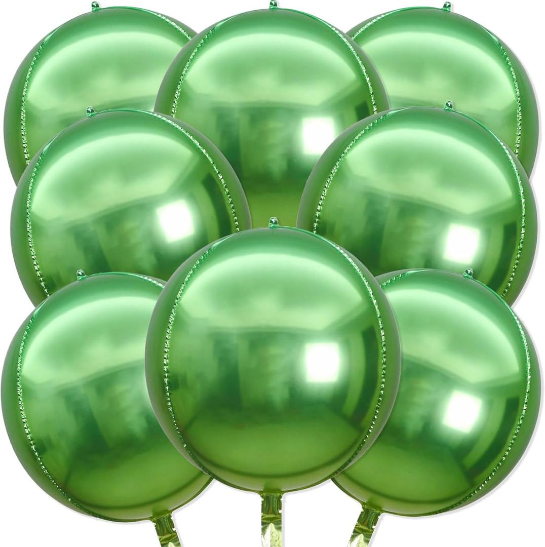 8 Pcs Gradient Green Balloons, 22 Inch Large 4D Round Metallic Chrome Foil Mylar Balloons for Birthday Party Decorations Christmas Baby Shower Engagement Spring Summer Jungle Green Party Supplies