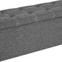 SONGMICS Mazie Collection - 43 Inches Ottoman Storage Bench, 35 Gal. Folding Chest with Breathable Linen-Look Fabric, Load up to 660 lb, for Entryway, Living Room, Bedroom, Dark Gray ULSF077G04