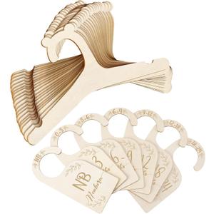 20 PCS Wooden Baby Clothes Hangers with 7 PCS Baby Closet Dividers, Cute Toddler Infant Children Kids Clothes Hangers for Kids Coats, Pants and Jackets (Wood Color-bear Ear)