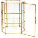 Glass Jewelry Display Case 6.7x4x8.4 inches Small Cabinet, 3-Tier Geometric Box Keepsake Trinket for Rings, Earrings, Crystals, Makeup Organizer, Multifunction Table Decoration Storage