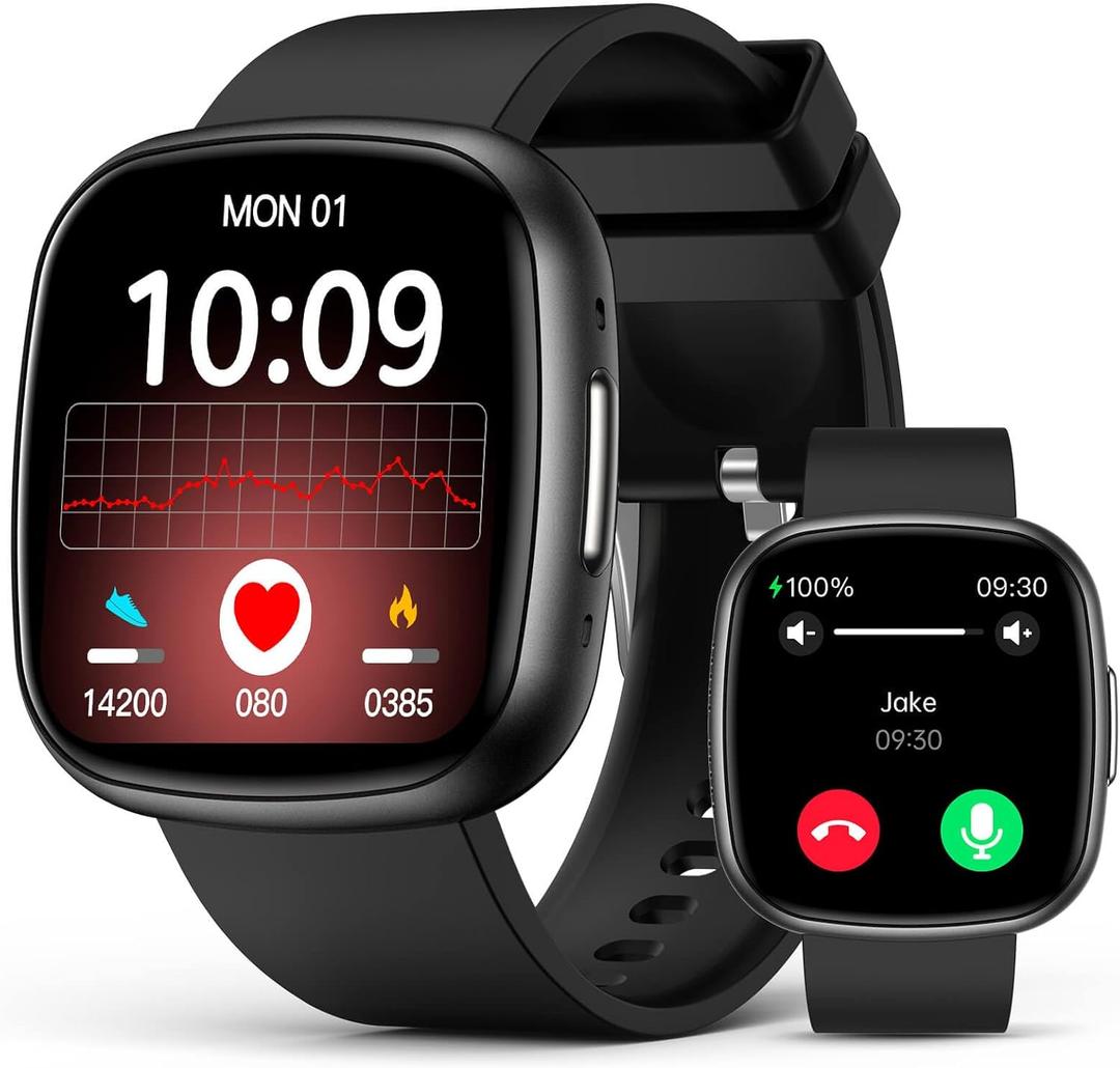 Smart Watch for Men Women, 1.72" Super Retina HD Display with Sleep Stress, 24/7 Heart Rate HRV Spo2 Monitor, Fitness Tracker with 135 Sport Modes, Waterproof Square Watch, Compatible Android and iOS (Black)