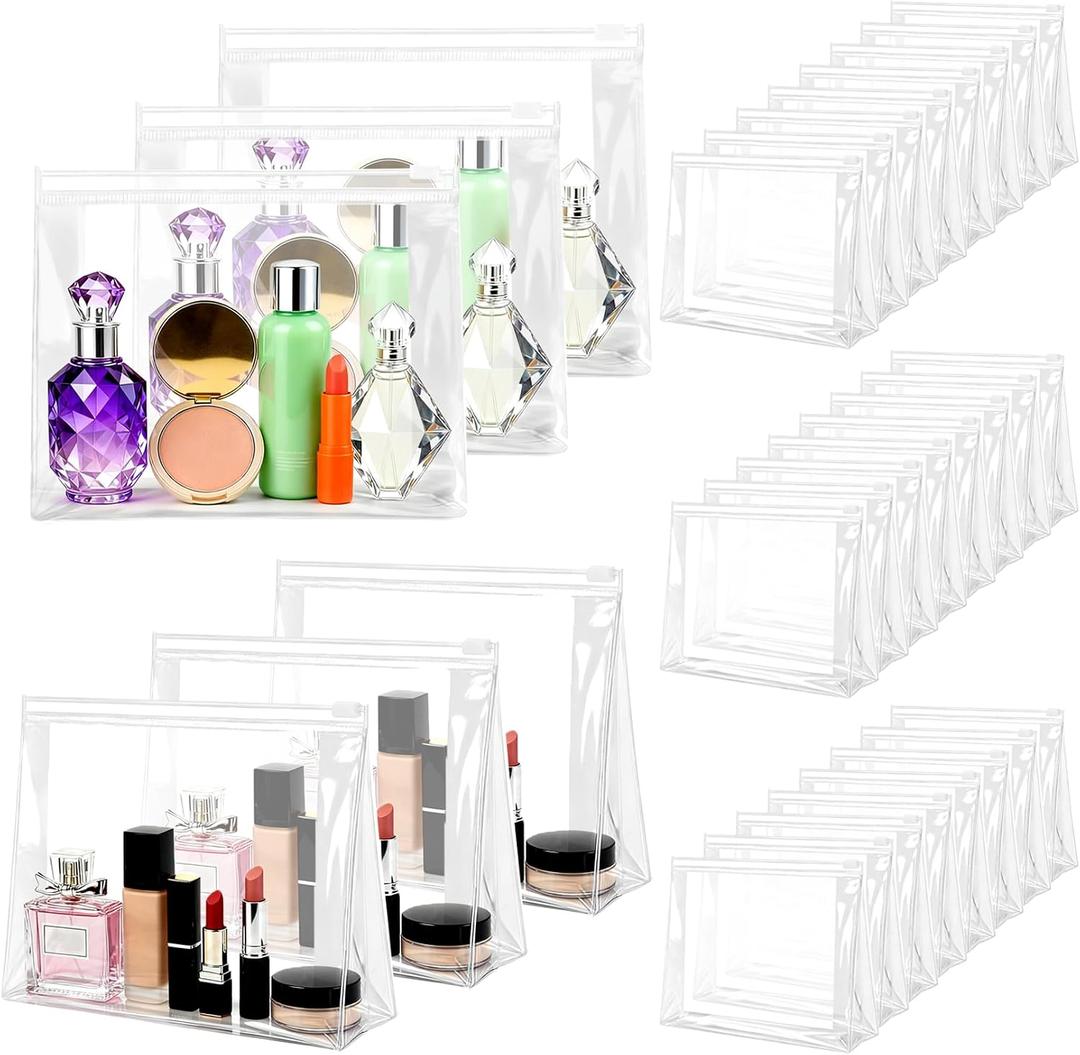 60 Pieces Plastic Mini Clear Makeup Bag Small Clear Zipper Pouches Waterproof Clear Toiletry Bags for Traveling