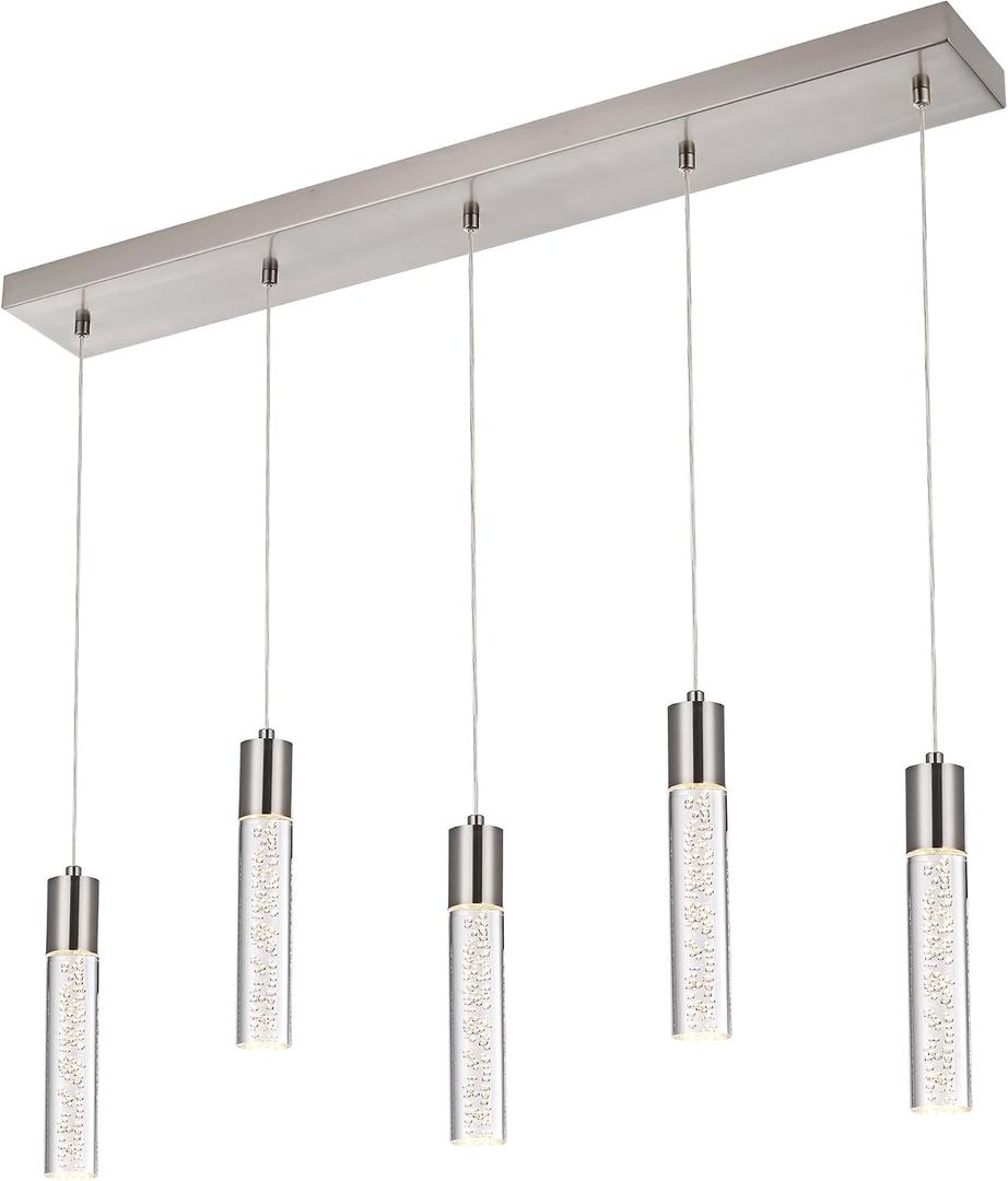 MELUCEE 5 Color Dimmable LED Chandelier Linear Lighting, 5 Light Dining Room Light Fixture Brushed Nickel Ceiling Hanging Light Fixture for Dining Room Over Table Kitchen Island, Adjustable Height