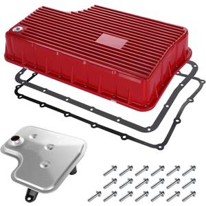 328052010 Heavy Duty Aluminum 6R140 Transmission Deep Pan with Filter and Gasket Compatible with Ford F250 F350 F450 F550 2011-2019 (Red)