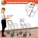 Wellmax Folding Grocery Cart with Wheels Heavy Duty Utility Cart with Upgraded Steel Frame, Extra Large Basket, Adjustable Padded Handle, Swivel Front Wheels, Foldable Design, 90 lb Capacity