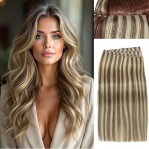 WIGER Genius Butterfly Hair Extensions Real Human Hair 20 Inch Double Layer Hair Extensions Golden Brown Invisible Scalp-simulated Remy Human Hair With Highlights 100g/Pack (Mixed Blonde)