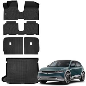 Auxko All Weather Floor Mats Cargo Mat with Backrest Mat for Hyundai Ioniq 5 Limited Movable Center Console 2022-2024 TPE Liners Accessories Guard Odorless Anti-Slip Floor Liners & Trunk Liner