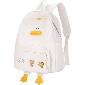 Cute Dcuk Backpack for Teens Girls Women, Kawaii Funny Aesthetic Corduroy Bookbag for High Middle School, White (Medium)