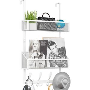 Kaiferty Over The Door Hooks Organizer, Coat Rack Over The Door Storage Hanger Towel Rack, Back of Door Storage Organizer for Bathroom,Bedroom,Kitchen,Office (White, 3-Tier)