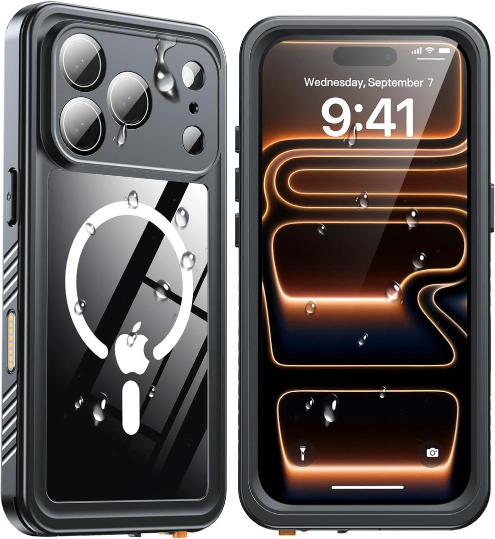 ANTSHARE for iPhone 17 Pro Case, Compatible with Magsafe, IP68 Waterproof Case, [Built-in Screen Protector] - 12 FT Military Dropproof - Full Body Heavy Duty Rugged Phone Cover - Black/Clear