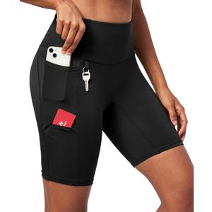 Ewedoos Biker Shorts Women Tummy Control with 4 Pockets No Front Seam Hiking Workout Spandex Shorts High Waisted UPF50+ (Black, M)