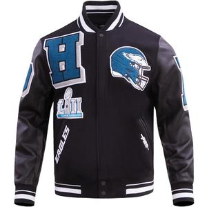 Pro Standard Mens NFL Philadelphia Eagles Mash Up Varsity Jacket Black 3XL