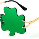 FEISEDY St. Patrick's Day Irish Shamrock Sunglasses Lucky Green Leprechaun Costume Eyeglasses for Women Men B2369