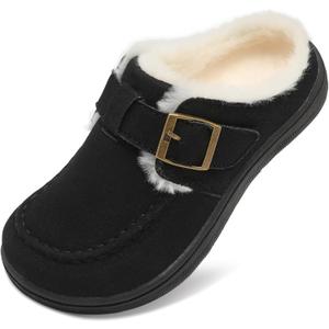 JOINFREE Toddler Slippers Warm Kids Girl Fuzzy House Mules Slippers Boys Wide Toe Slip On Moccasins Slipper Bedroom Memory Foam Home Clogs Shoes Indoor Outdoor Loafers (Black)
