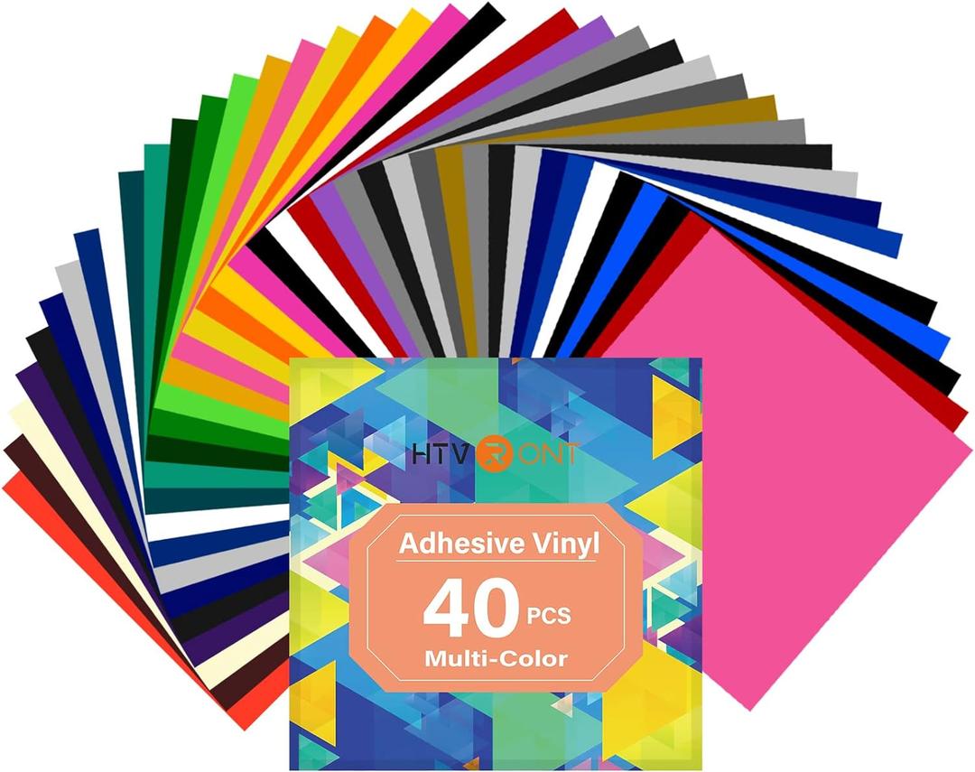 HTVRONT Permanent Adhesive Vinyl Sheets for Cutting Machine, 40 Sheets 12" x 12" Permanent Vinyl Bundle for Cups, Decals, Craft Projects