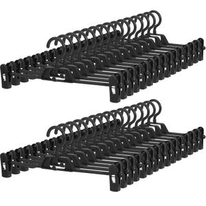 Plastic Pants Hangers with Clips for Women 30 Pack – POZEAN Pant Hanger with 360 Rotating & Adjustable Clips for Skirt, Shorts, Jeans, Kids’ Clothes, Coat | Space Saving, Slim & Multi-Purpose Black
