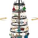MODOWEY 5 Tiers Metal Rotating Earring Holder Organizer Tree Spinning Display Stand Rack for Women Girl, 220 Holes Adjustable Large Storage for Stud Dangle Hoop, Find Earrings Easily (Round, Black)