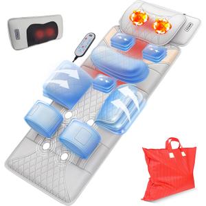 Full Body Massage Mat with Heat,Back Massage Pad with Movable Shiatsu Neck Massager for Bed Sofa,3D Airbags Body Stretching & Lumbar Traction,Portable & Foldable,Gifts for Men Women