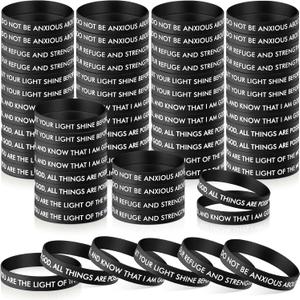 Wavwavw 60 Pcs Christian Bible Verse Silicone Bracelets, Easter Carnival Party Favors, Inspirational Religious Scripture Motivational Wristbands for Men Women, Church & School Gifts (Black)