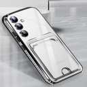 Neivi for Samsung Galaxy S25 Plus Case with Card Holder, Electroplated Flash Bumper Clear Slim Case for Samsung S25 Plus Shockproof Transparent Silicone Cover Galaxy S25 Plus 5G Phone Case (Black)