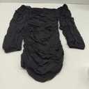 Wenrine Women's Mesh Long Sleeve Square Neck Ruched Party Club Cocktail Bodycon Mini Dress (Medium, Black)