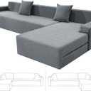 ZNSAYOTX Sectional Couch Covers, Stretch Jacquard Slipcovers with Elastic Bottom for L-Shape Sectional Sofa, 2 Pcs Pet Friendly Modular Sofa Protector (3 Seat Couch + 3 Seat Chaise, Light Grey)
