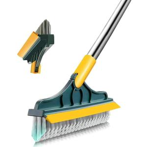 2 in 1 Floor Brush Scrubber with Long Handle Grout Brush 3 Poles 53.5'' New Upgrade Stiff Bristle Cleaning Scrub Brush with Squeegee 120Rotating Tile Brush for Cleaning Bathroom Glass Patio Kitchen (Green)