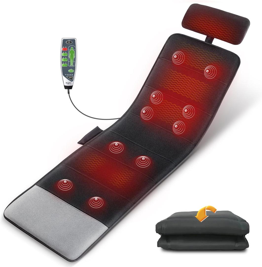 Mynt Full Body Massage Mat with Heat, Back & Legs Vibration Mat, Bed Massager with Mutiple Customized Modes, Massage Mattress Pad for Home Office Use, Back Massager for Daily Relax (Gray)