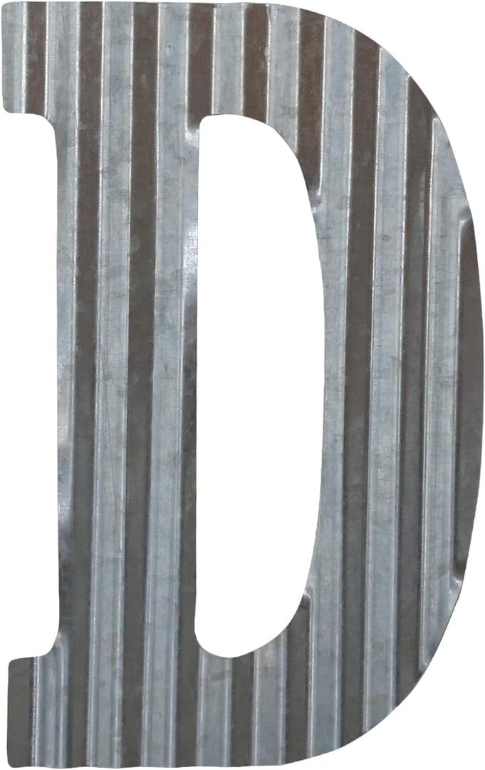 COLLECTIVE HOME - 12" Metal Letter Wall Decor, Galvanized Steel Numbers, Rustic Hanging Decor Symbols, Corrugated Metal Decoration, House Number (D)