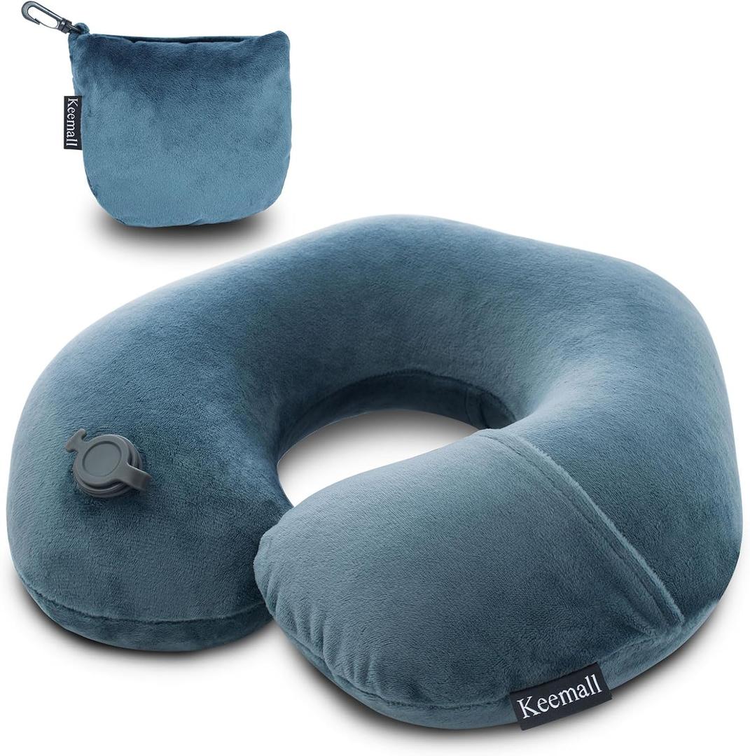 Inflatable Travel Neck Pillow for Airplane Train Car Washable Pillowcase U Shaped Office Napping Pillow (Medium, Deep Grey)