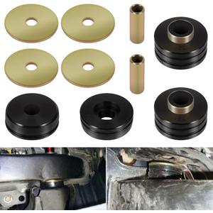 9.4102G Universal Polyurethane Body Mounts Bushings Isolators, Include 4 Plated Metal Washers, 2 Plated Metal Sleeves, 4 Body Mount Bushings(Black)