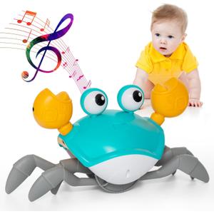 Crawling Crab Toy  Tummy Time Crab with Sound On/Off, Interactive Walking & Dancing Crab, Rechargeable, Sensory Development, Birthday Gift for Boys & Girls