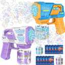 Bubble Toy with Lights, Bubble Machine with 2 Bottles 10 Bags Refill Solution, Bubble Guns for Wedding, Birthday, Parties, Outdoor Toy, Gift, Bubble Guns for Ages 12+ (2 Pack)