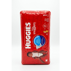 Huggies Little Snugglers Baby Diapers, Size 1.   33 Ct, Newborn Diapers