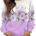 Euoehody Floral Printed Sweatshirt Womens Boho Flowers O-Neck Pullover Tops Garden Lovers Vaction Long Sleeve Shirts （X-Large,Purple