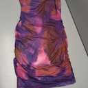 MEROKEETY Women's 2025 Summer One Shoulder Mini Dress Bodycon Floral Mesh Ruched Cocktail Party Dresses, Size Small