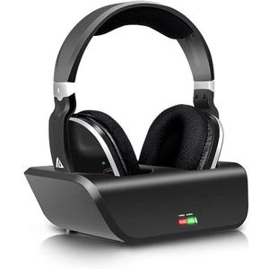 MONODEAL Wireless TV Headphones, Over Ear Headsets for TV Watching with Charging Dock, 2.4GHz RF Transmitter, 100ft Wireless Range and Rechargeable 20 Hour Battery, Black