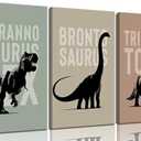 3Pcs Nursery Dinosaur Canvas Wall Art Bronto,Trike,T.rex Painting Picture Wall Decor Adorable Toddler Dino Poster Print Artwork for Kids Boys Room Nursery Classroom Playroom Home Decoration