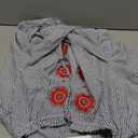 Womens Striped Maxi Dresses Casual Tie Neck Floral Embroidery Flowy Tiered Boho Long Beach Dresses with Pockets (Blue)