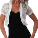 Short Sleeve Bolero Shrug Open Front Floral Lace Summer Sheer Cropped Cardigan, 5XL