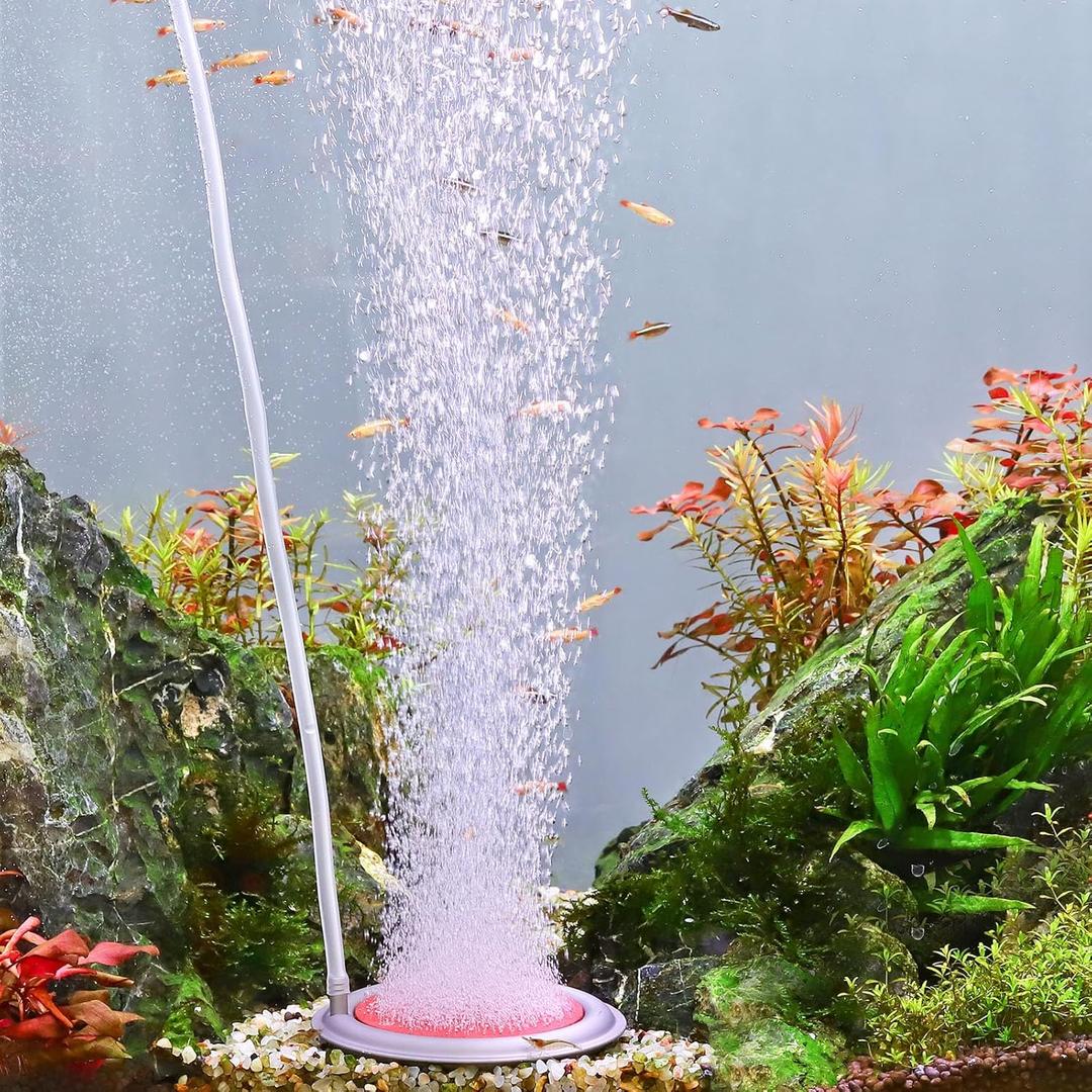 hygger Aquarium Air Stone, 3.4 Inch Nano Air Stone Makes Super Tiny Bubbles, Ultra Quiet Dissolved Oxygen Diffuser Small Airstone with Stainless Steel Base for Aquarium, Fish Tank & Hydroponic, Round