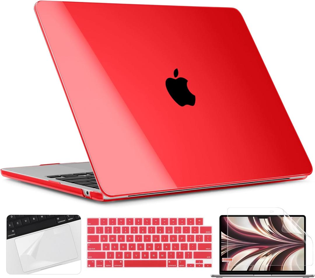 TWOLSKOO Compatible with MacBook Air 13 inch Case M5 2026 M4 2025 M3 M2 2024-2022 A3449 A3240 A3113 A2681, Plastic Hard Shell & Keyboard Cover & Screen Film for MacBook Air 13.6 inch, Crystal Red