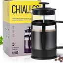 Chiallco Mini French Press Coffee Maker, Heat Resistant Thickened Borosilicate Classic Glass Stainless Steel Coffee Press, 12OZ Heat Cold Brew Coffee Pot Tea Press for Kitchen Travel CampingBlack