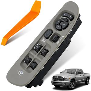 Power Window Switch Fit for 2002-2009 Dodge Ram 1500 2500 3500 Truck Quad/Mega Cab with Beige Brown Panel, 2001-2004 Dodge Durango Dakota Front Left Driver Side, Replaces 56049805AB