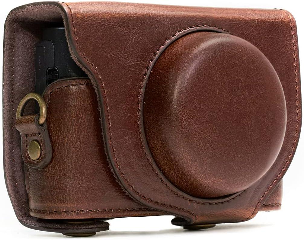 MegaGear MG284 Ever Ready Leather Camera Case Compatible with Sony Cyber-Shot DSC-RX100 VII, DSC-RX100 VI, DSC-RX100 V, DSC-RX100 IV, DSC-RX100 III - Dark Brown