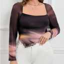 MakeMeChic Women's Plus Size Tie Dye Square Neck Lettuce Trim Asymmetrical Long Sleeve Tee Shirt Tops (Purple, XL)