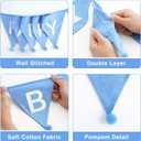 GCQQ Blue Happy Birthday Banner 14PCS Double-Layer Cotton Fabric Bunting 11.2FT Reusable Pennant Nursery Garlands with Pom Poms for Kids Boy Birthday Party Baby Shower Winter Wonderland Decorations